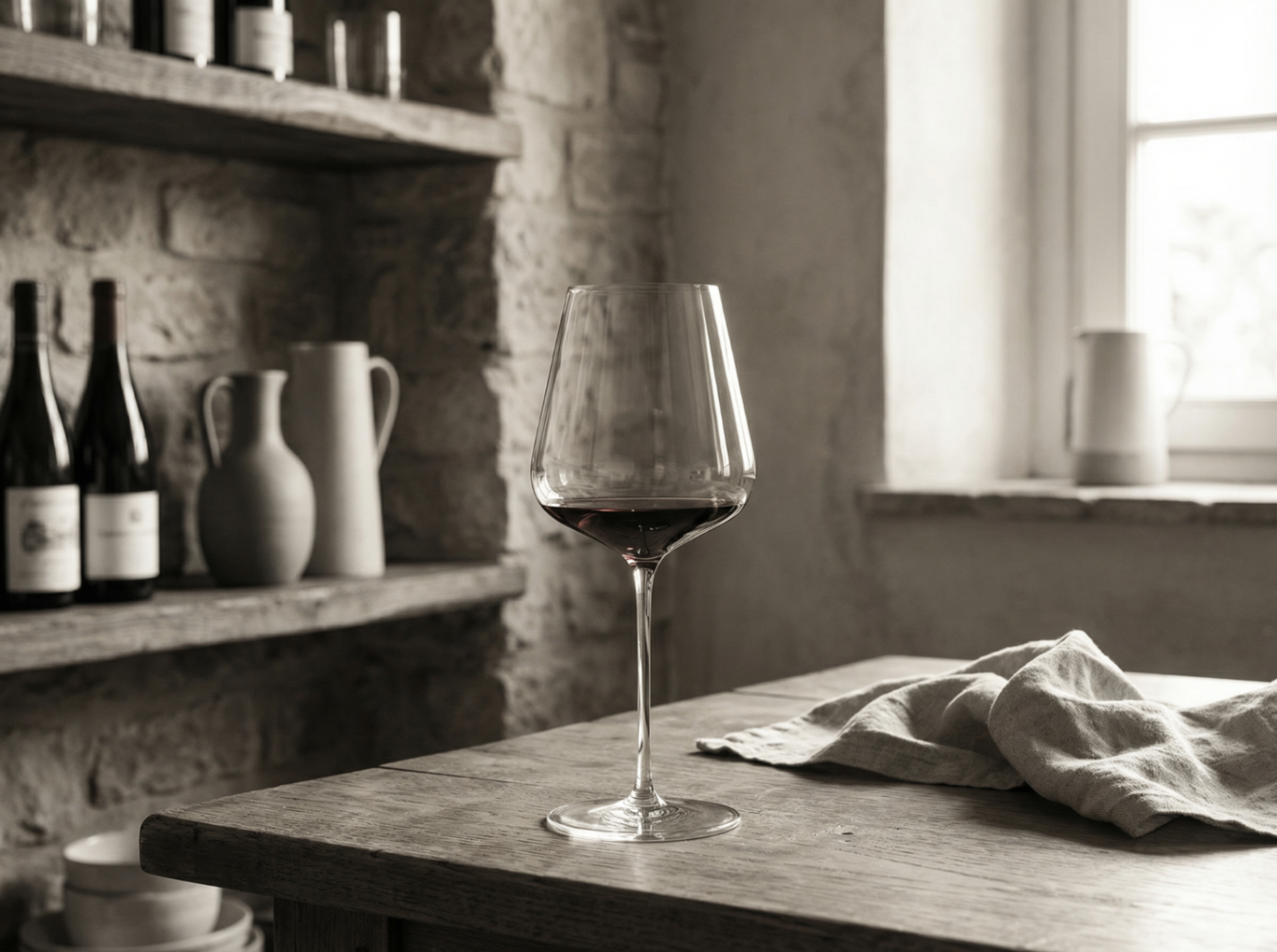 Bordeaux wine glass with tall bowl and tapered rim