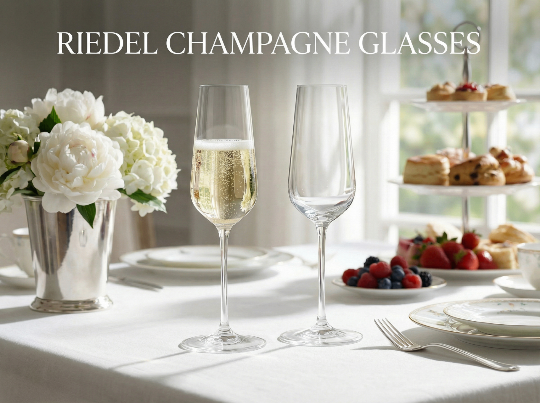 Riedel Champagne - Premium crystal wine glass for Champagne, Vintage Sparkling. Egg-shaped, not a flute. Allows complex notes to develop.